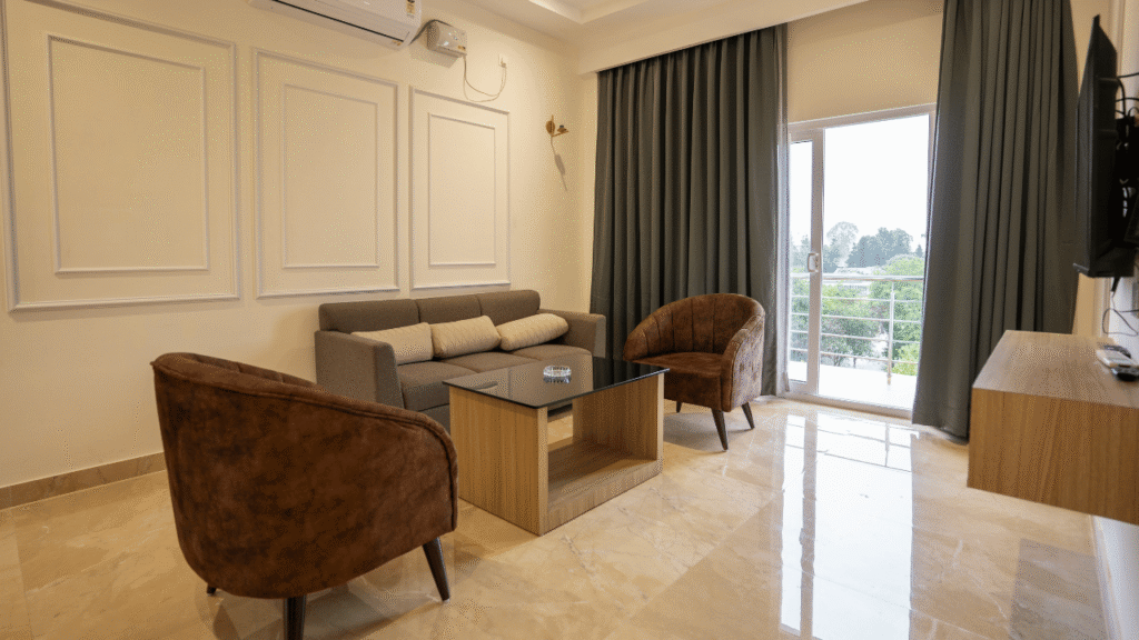 Golden Pagoda Ecoresort Suiteroom sitting area best hotel in namsai