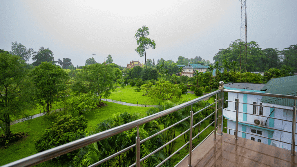 Golden Pagoda Ecoresort Suiteroom view from balcony best resort in namsai